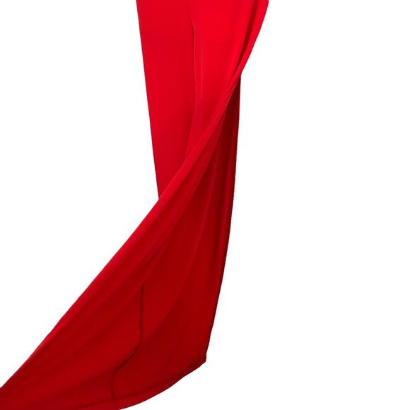 EXPRESS RED BELTED CRISS CROSS KEYHOLE TOP OPEN WIDE LEG JUMPSUIT - Picture 6 of 11